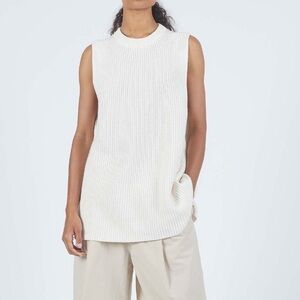 6397 Sleeveless Ribbed Tunic in Ivory Organic Cotton Cashmere Blend Shirt Top